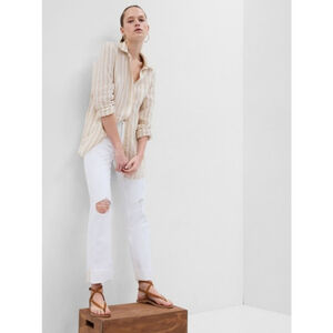 Women's Gap Mid Rise Girlfriend White Denim Distressed Jeans Size 30/10 RT$80